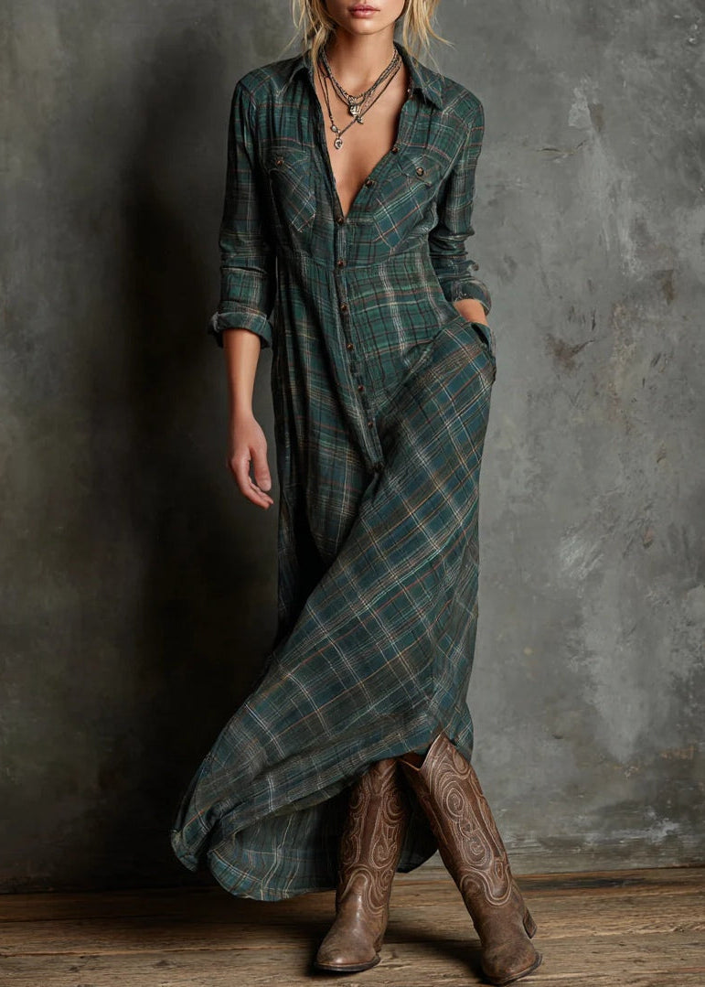 Irena | Klasyczna długa sukienka w kratkę