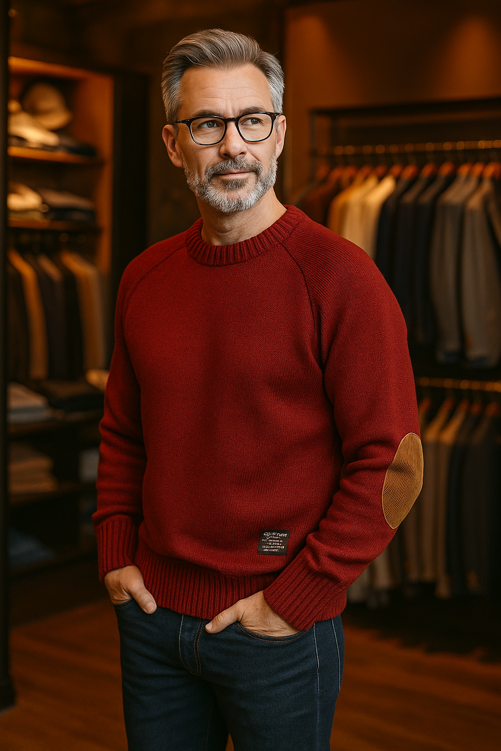 Henryk - Sweter z Wełny z Naszywkami na Łokciach